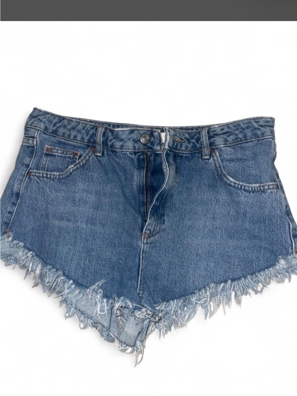 Topshop Blue High-Rise Denim Shorts with Frayed V-Hem
